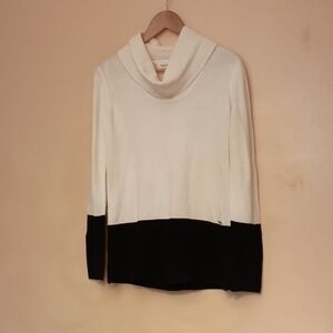 Calvin Klein White and Black Cowl Neck Sweater, Sz M